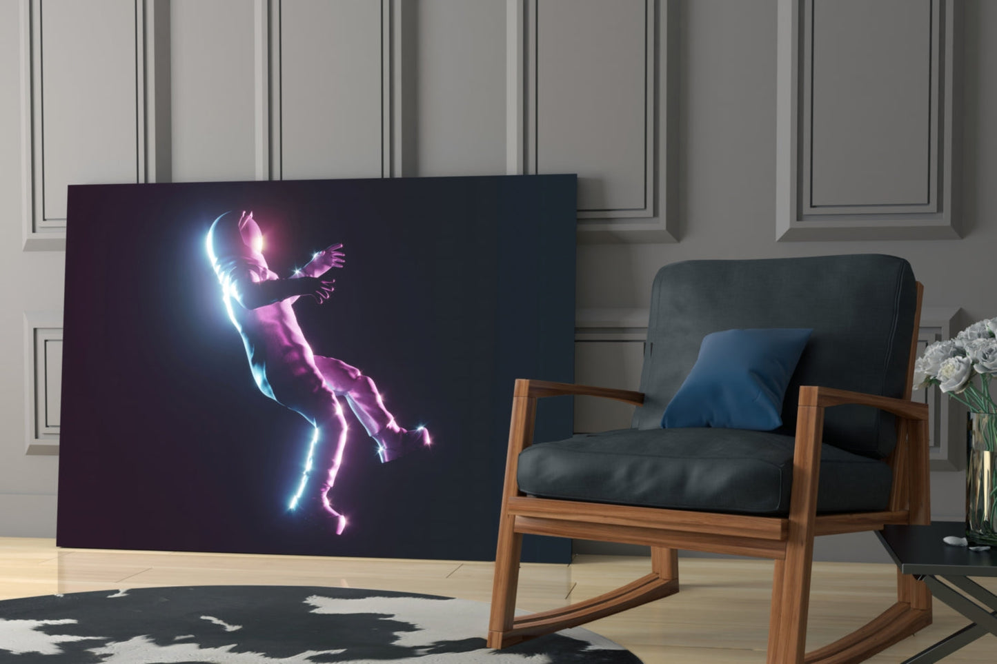 Neon Astronaut Glass Wall Art