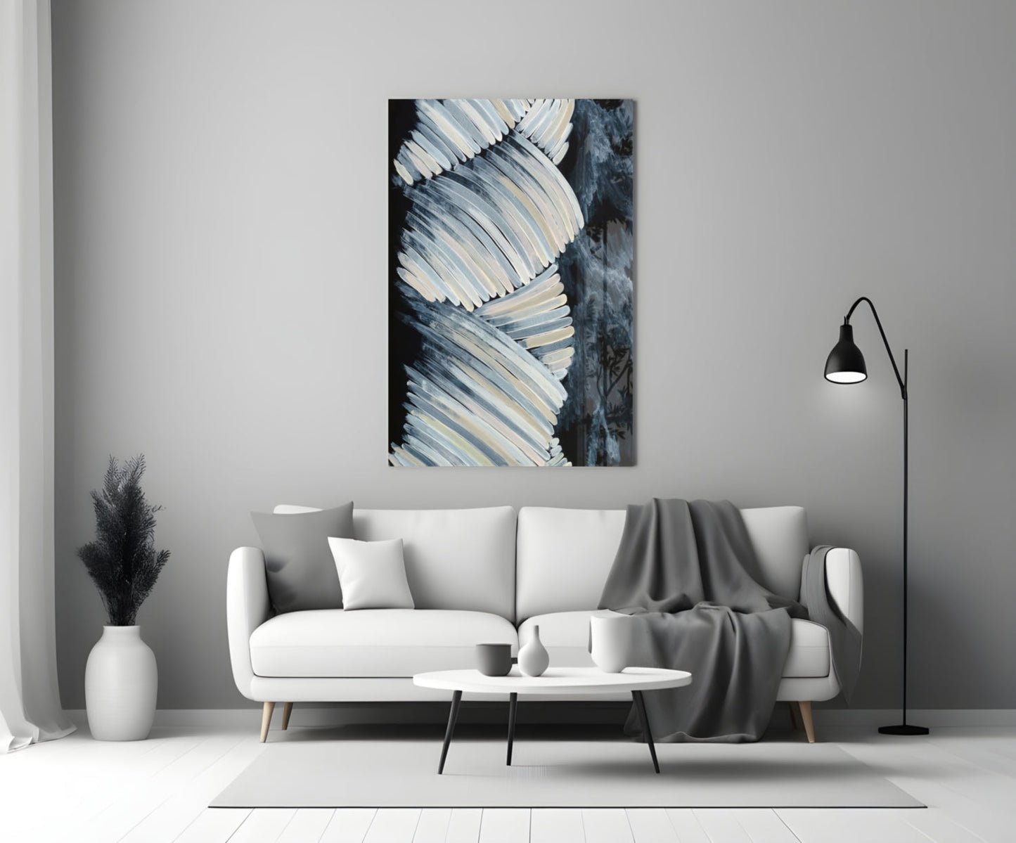 Feathered Frond Monochrome Glass Wall Art