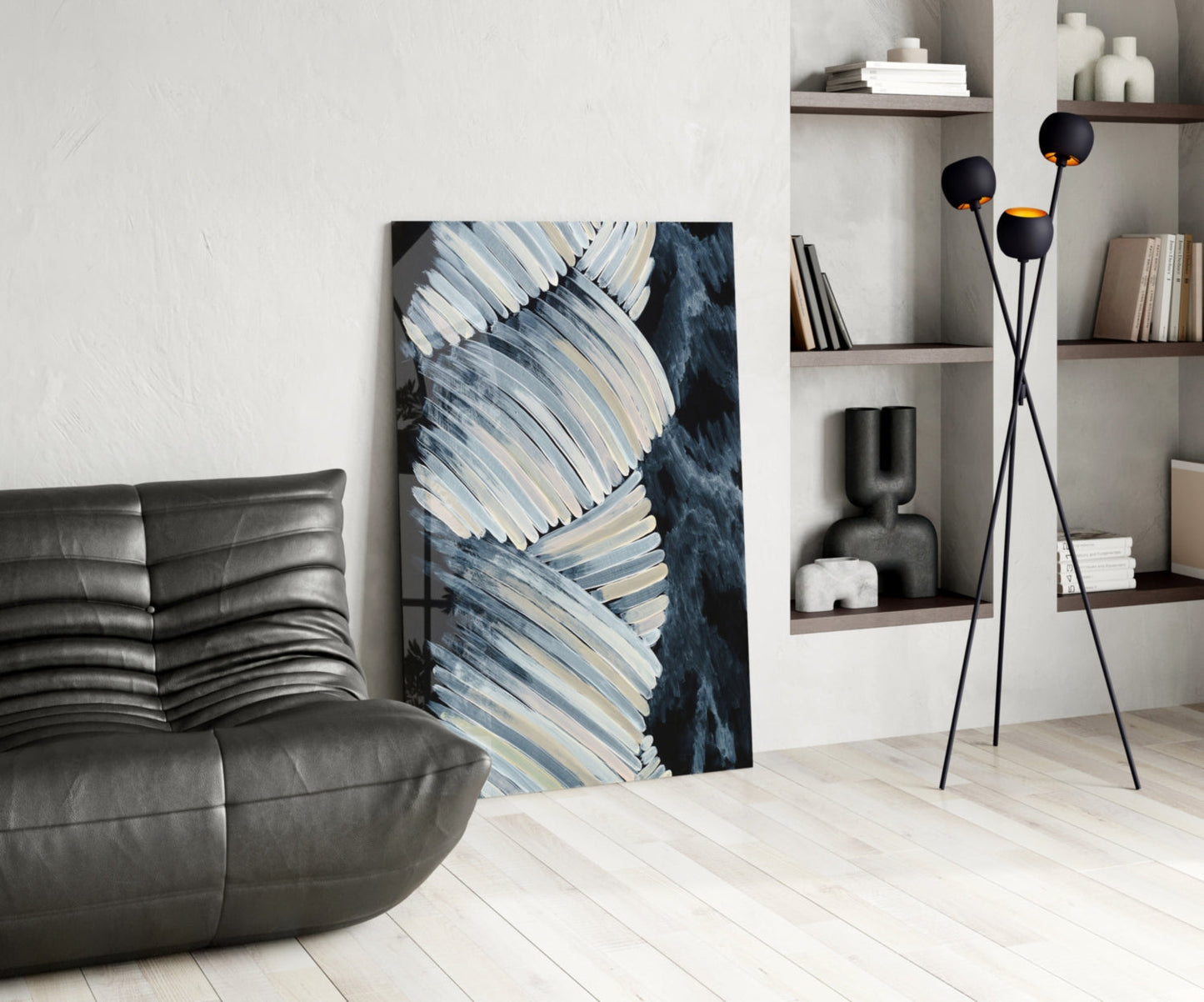 Feathered Frond Monochrome Glass Wall Art