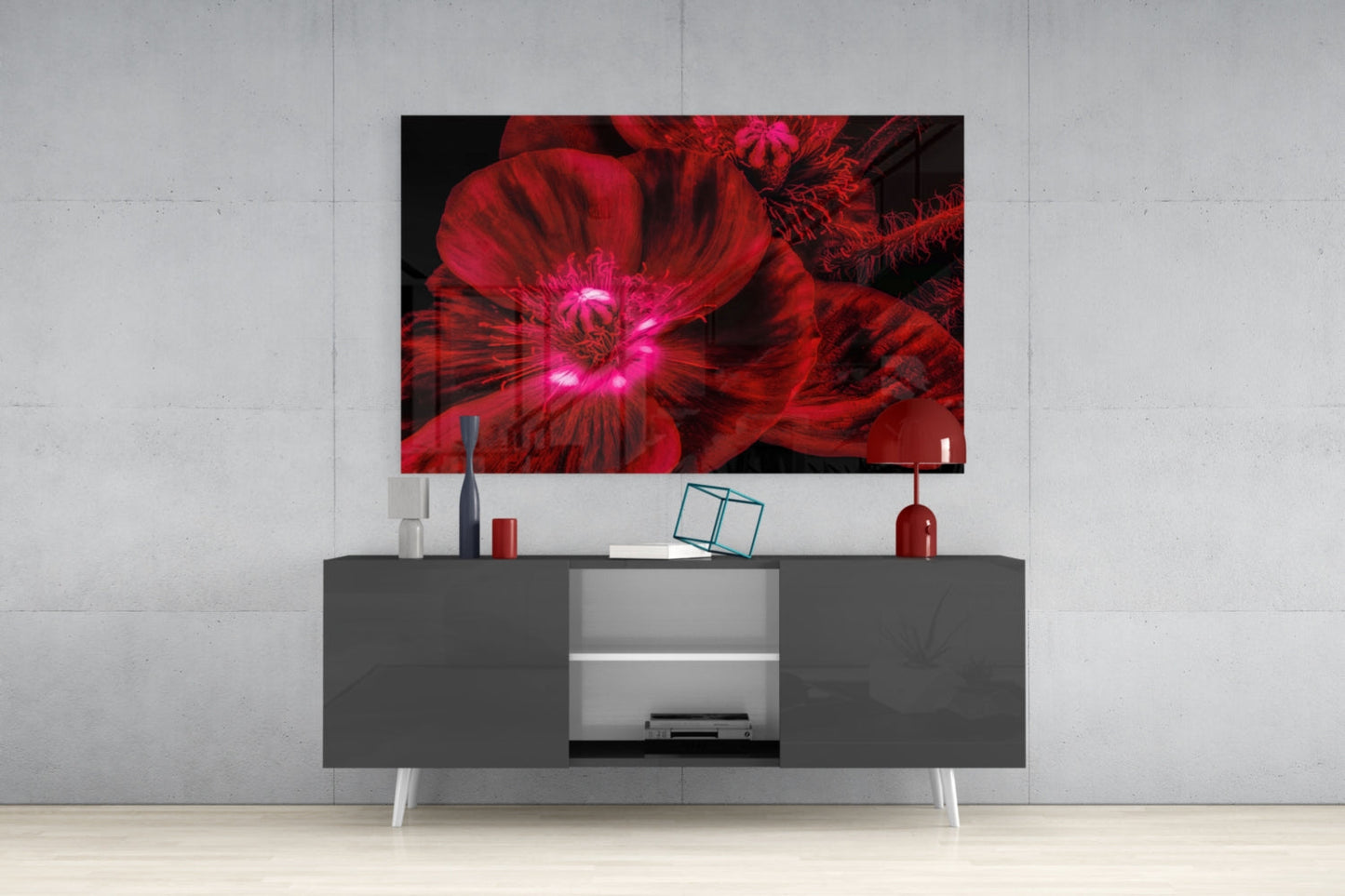 Crimson Poppy Macro Glass Wall Art