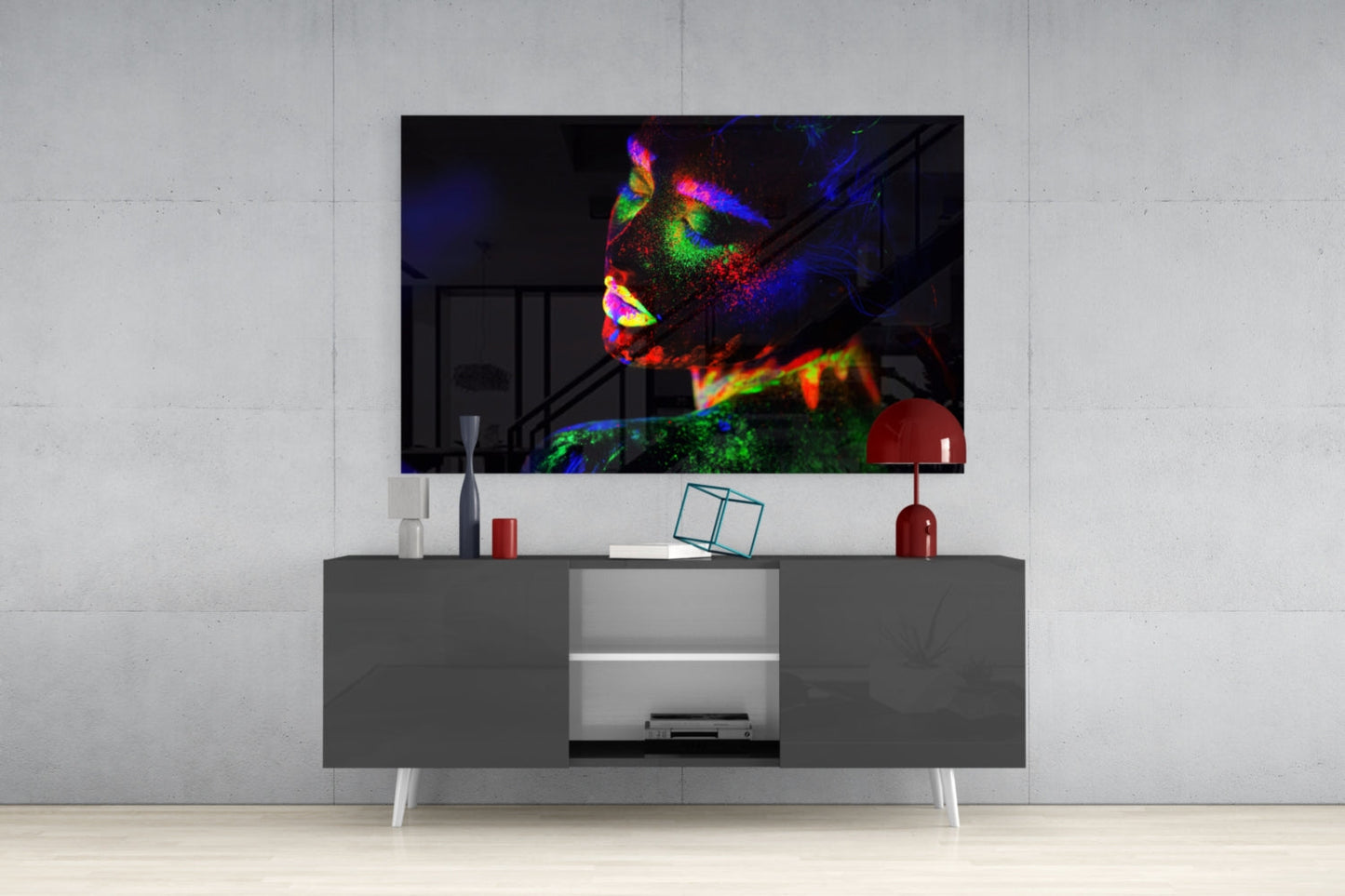 Neon Body Paint Portrait Glass Wall Art