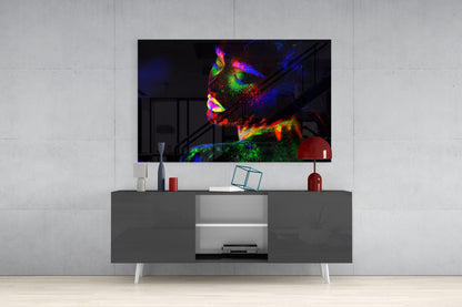Neon Body Paint Portrait Glass Wall Art