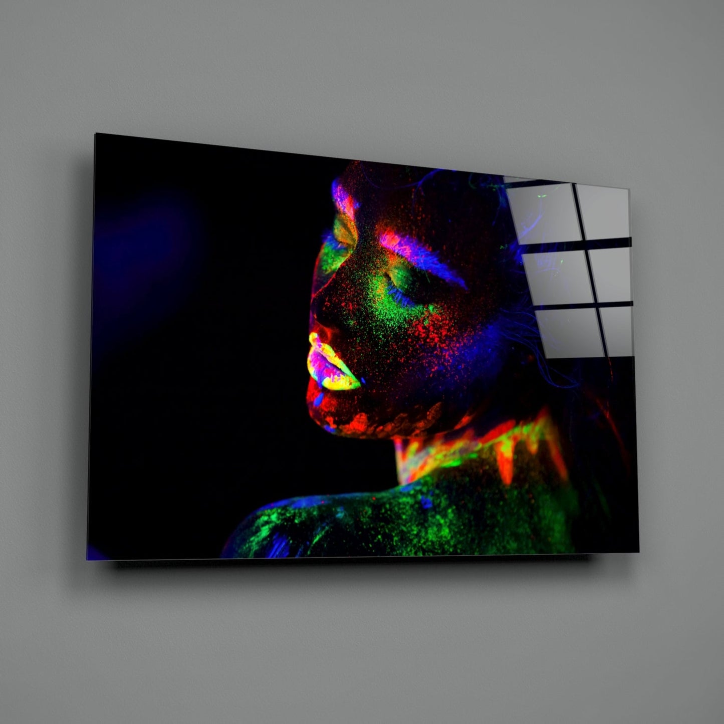 Neon Body Paint Portrait Glass Wall Art
