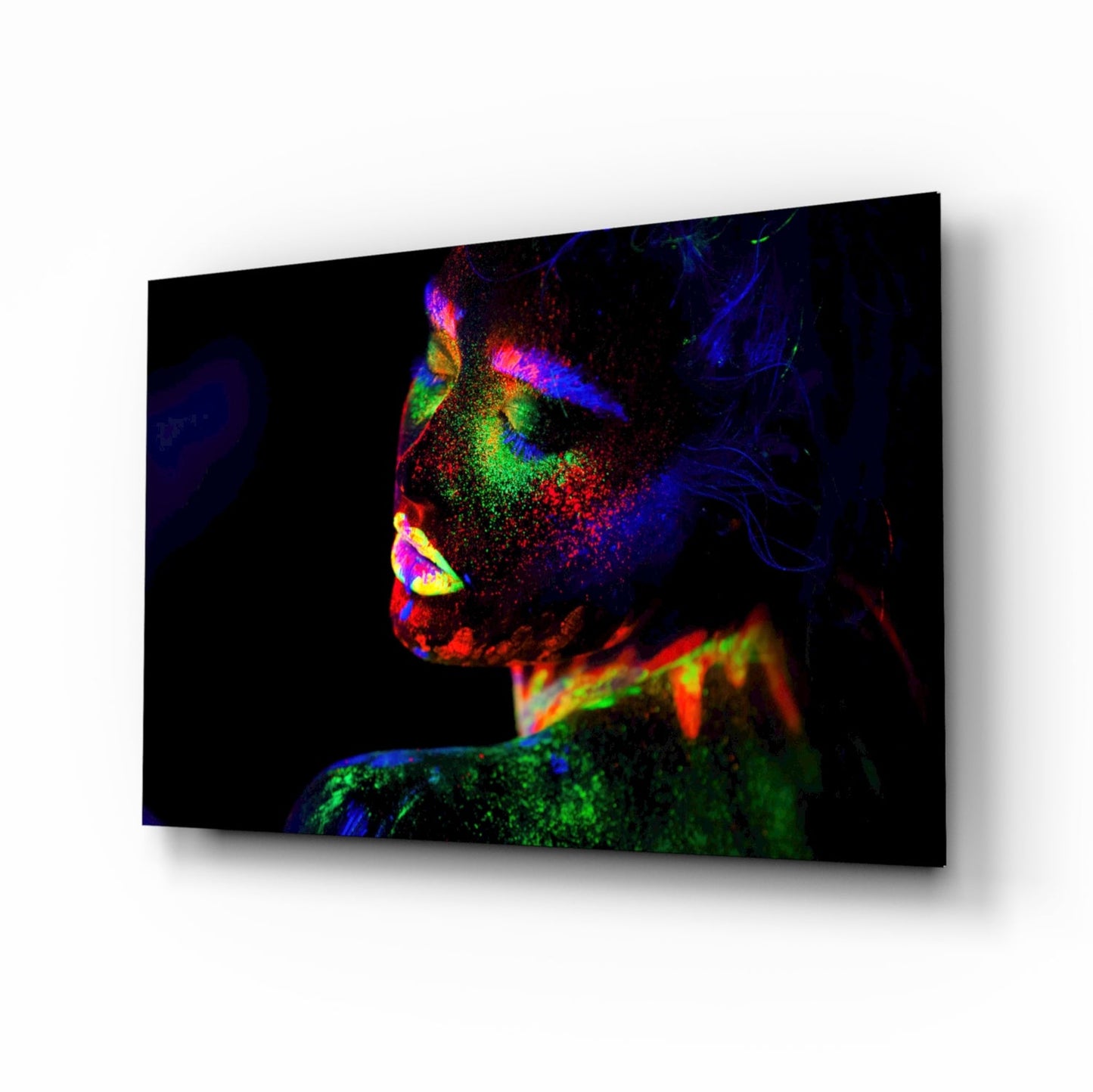 Neon Body Paint Portrait Glass Wall Art
