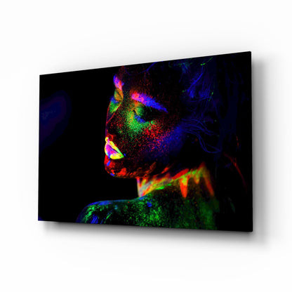 Neon Body Paint Portrait Glass Wall Art