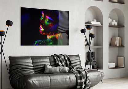 Neon Body Paint Portrait Glass Wall Art