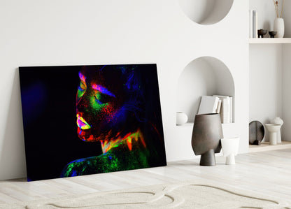Neon Body Paint Portrait Glass Wall Art