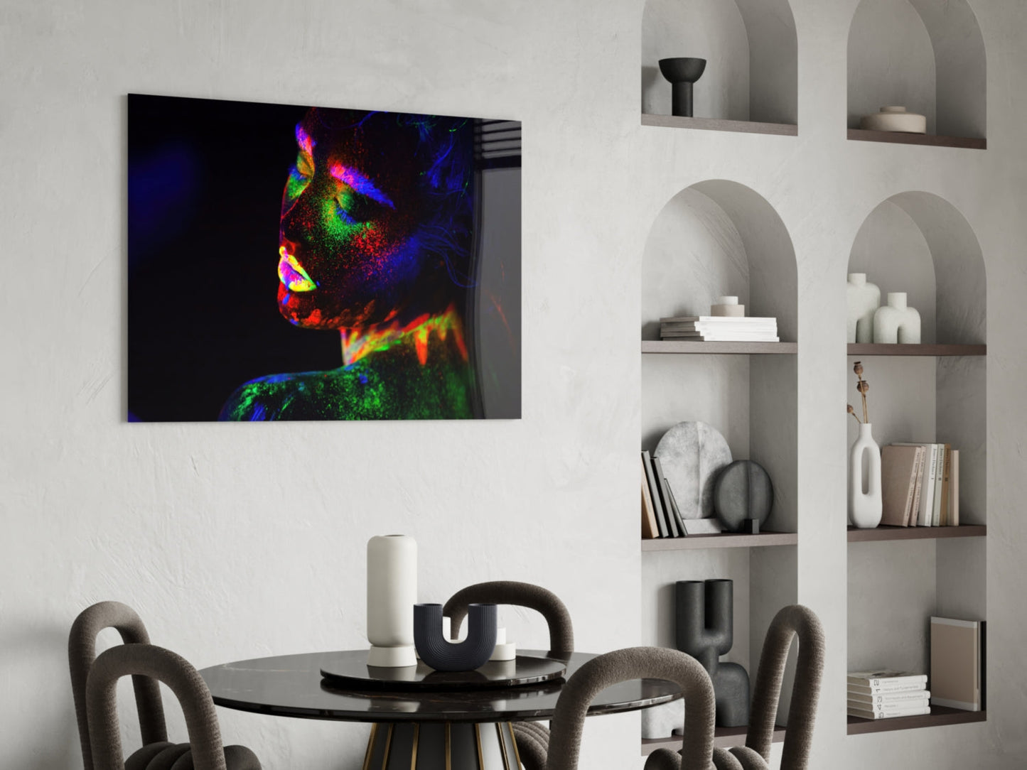 Neon Body Paint Portrait Glass Wall Art