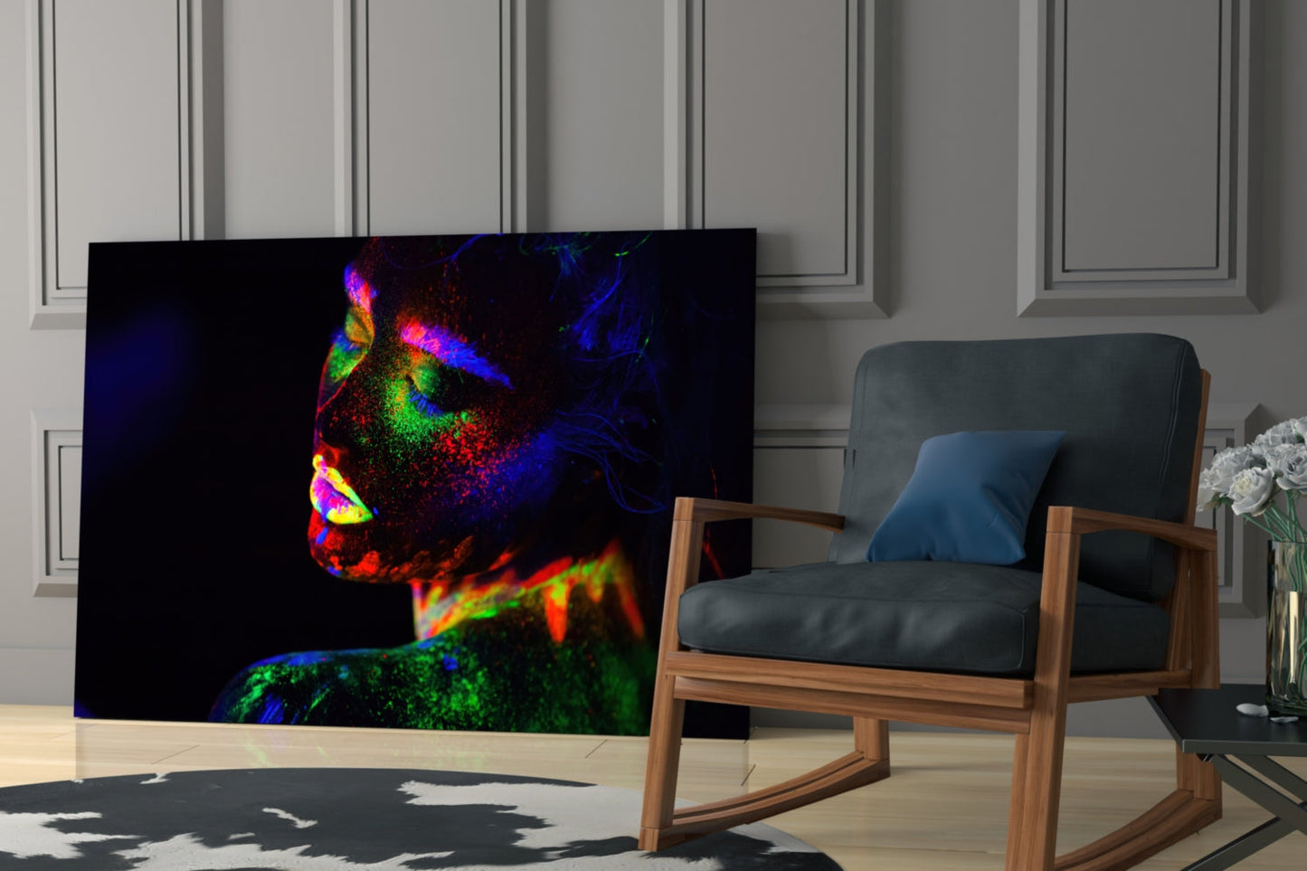 Neon Body Paint Portrait Glass Wall Art