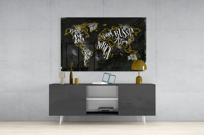 Modern World Map Glass Wall Art