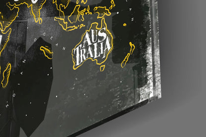Modern World Map Glass Wall Art