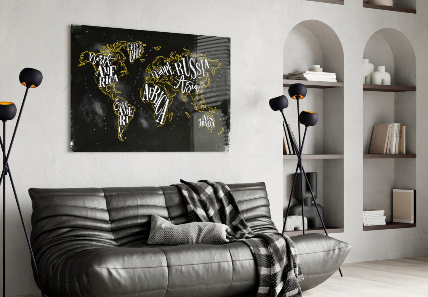 Modern World Map Glass Wall Art