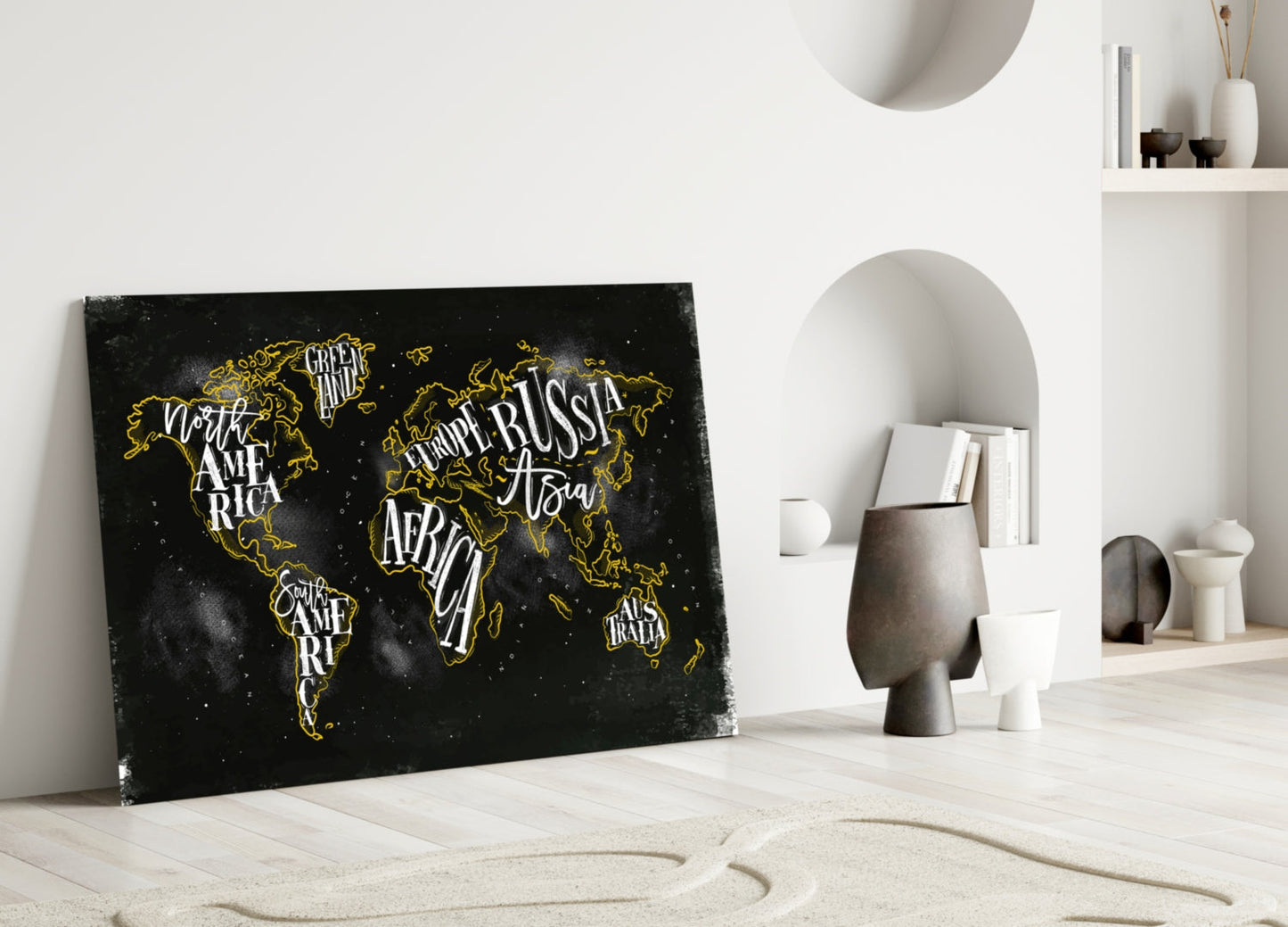 Modern World Map Glass Wall Art