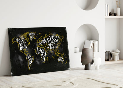 Modern World Map Glass Wall Art