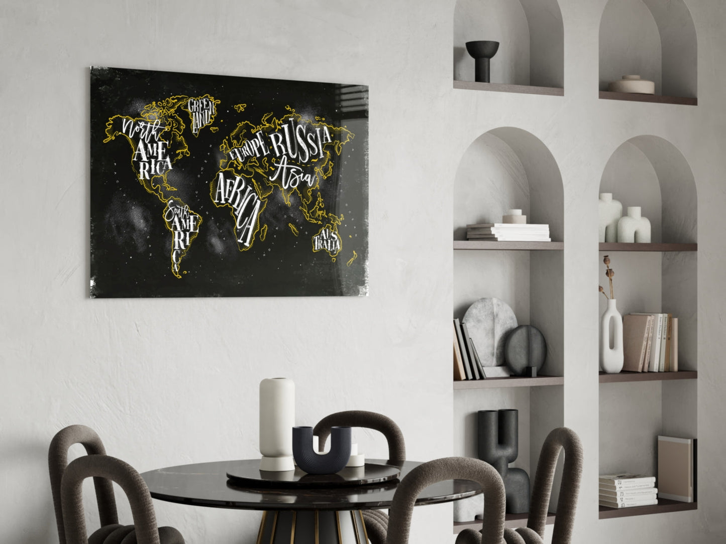 Modern World Map Glass Wall Art