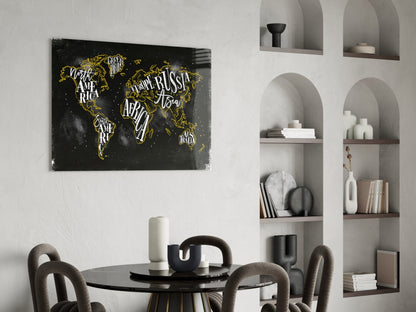 Modern World Map Glass Wall Art