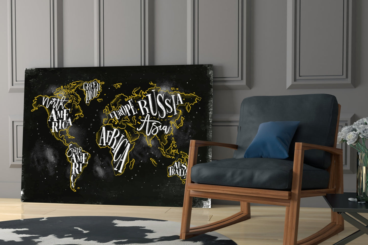 Modern World Map Glass Wall Art