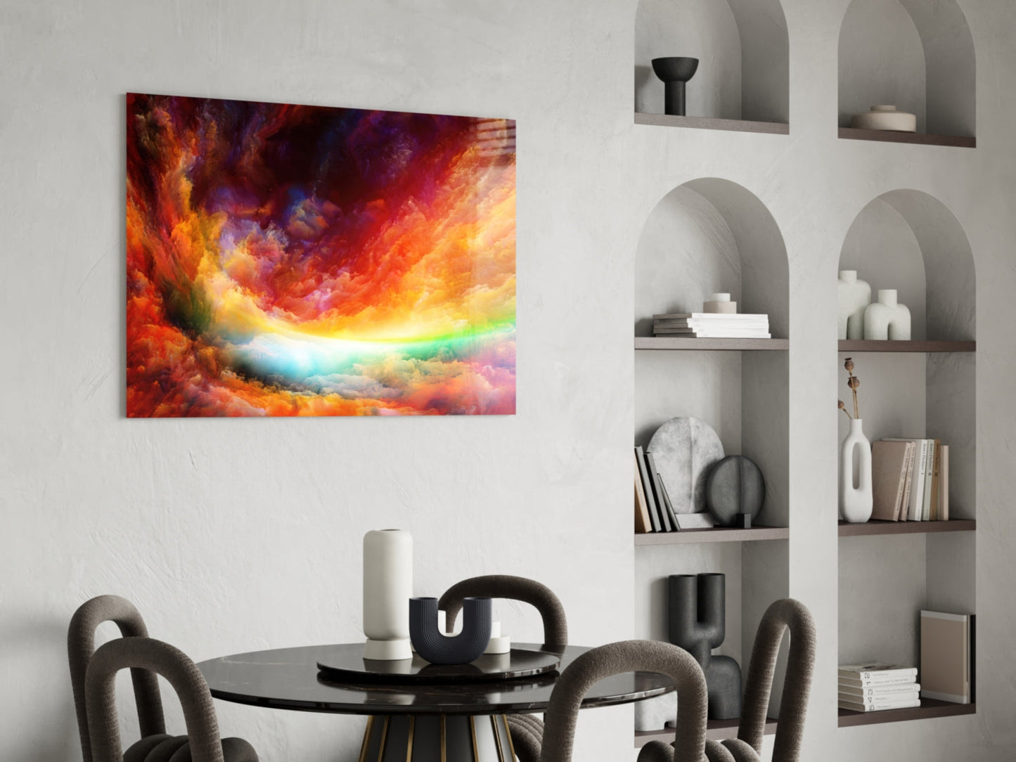 Rainbow Cosmic Clouds Glass Wall Art