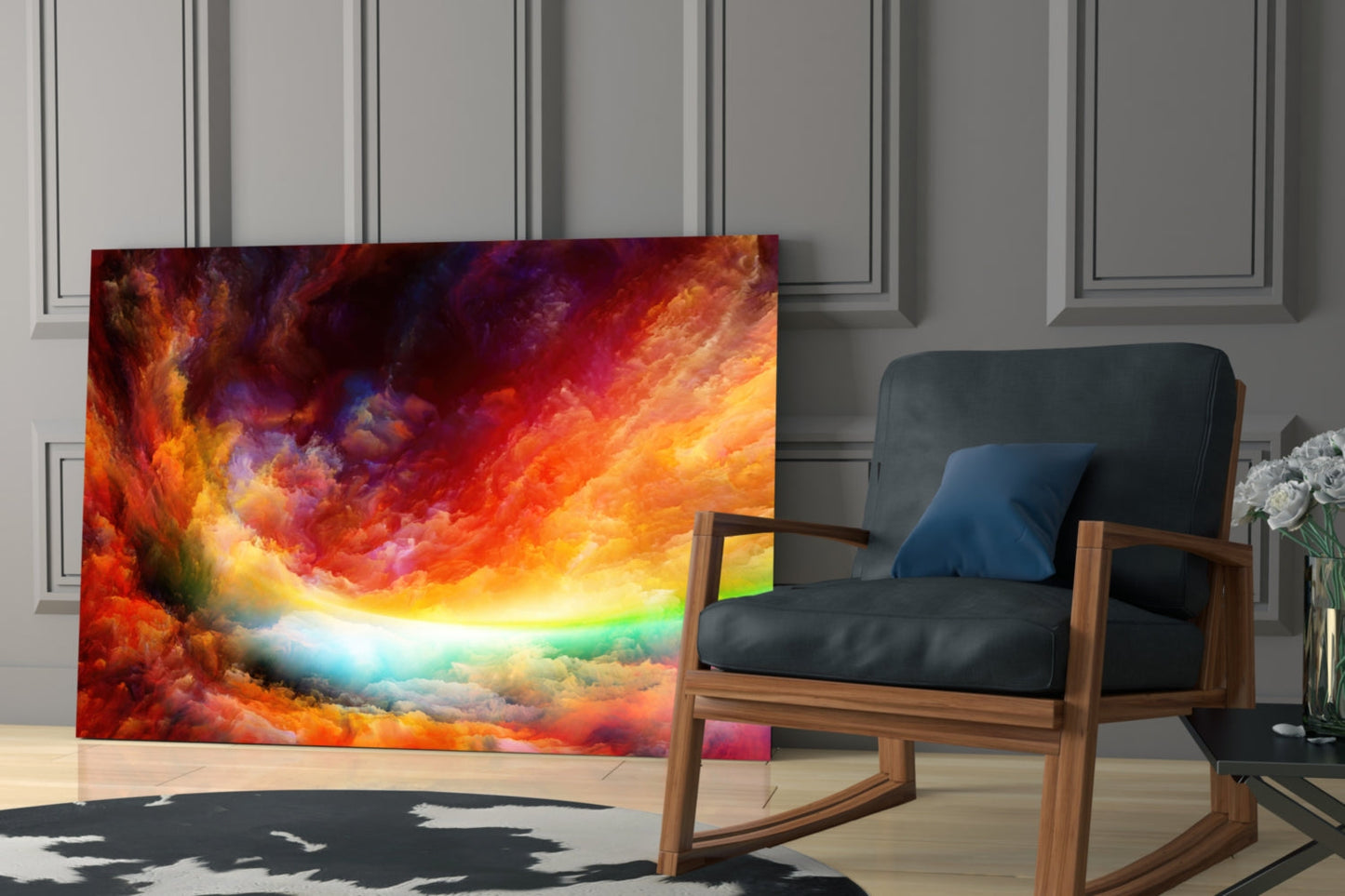 Rainbow Cosmic Clouds Glass Wall Art