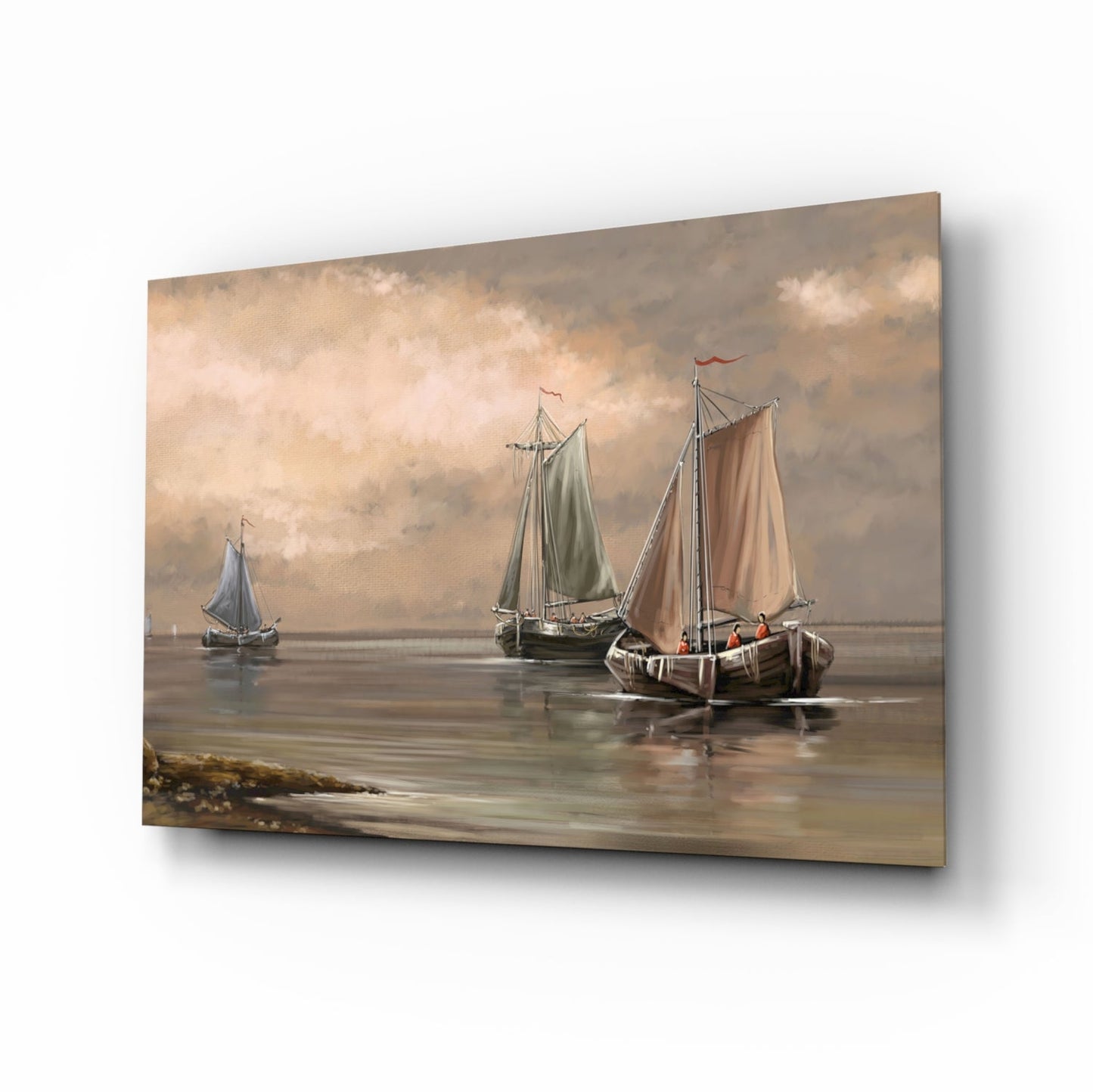 Misty Harbor Fishing Boats Glass Wall Art