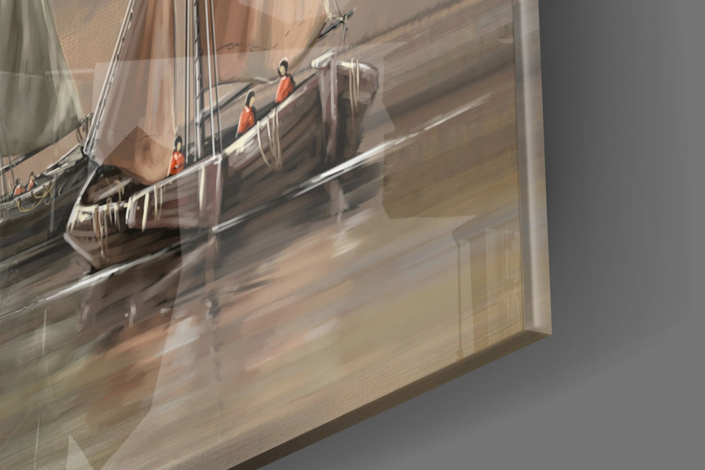 Misty Harbor Fishing Boats Glass Wall Art