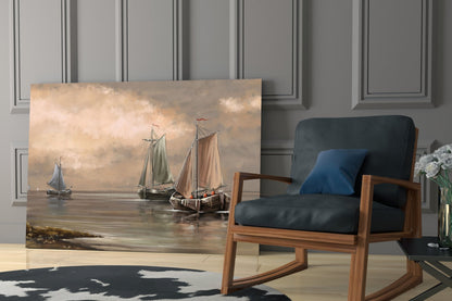 Misty Harbor Fishing Boats Glass Wall Art
