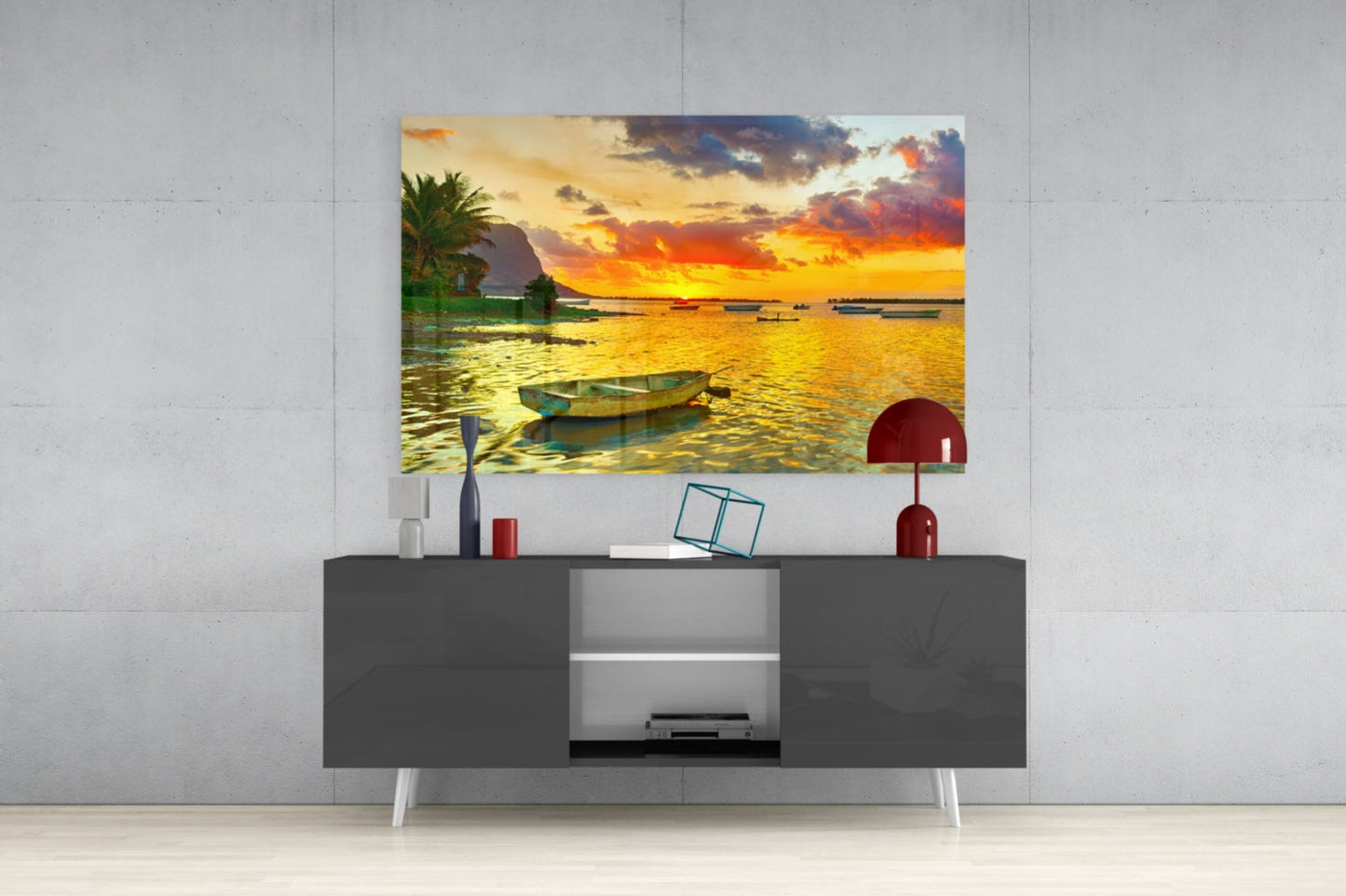 Sunset Fishing Glass Wall Art
