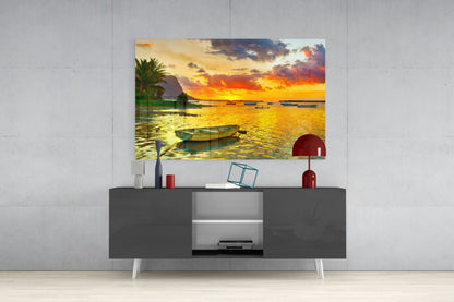 Sunset Fishing Glass Wall Art