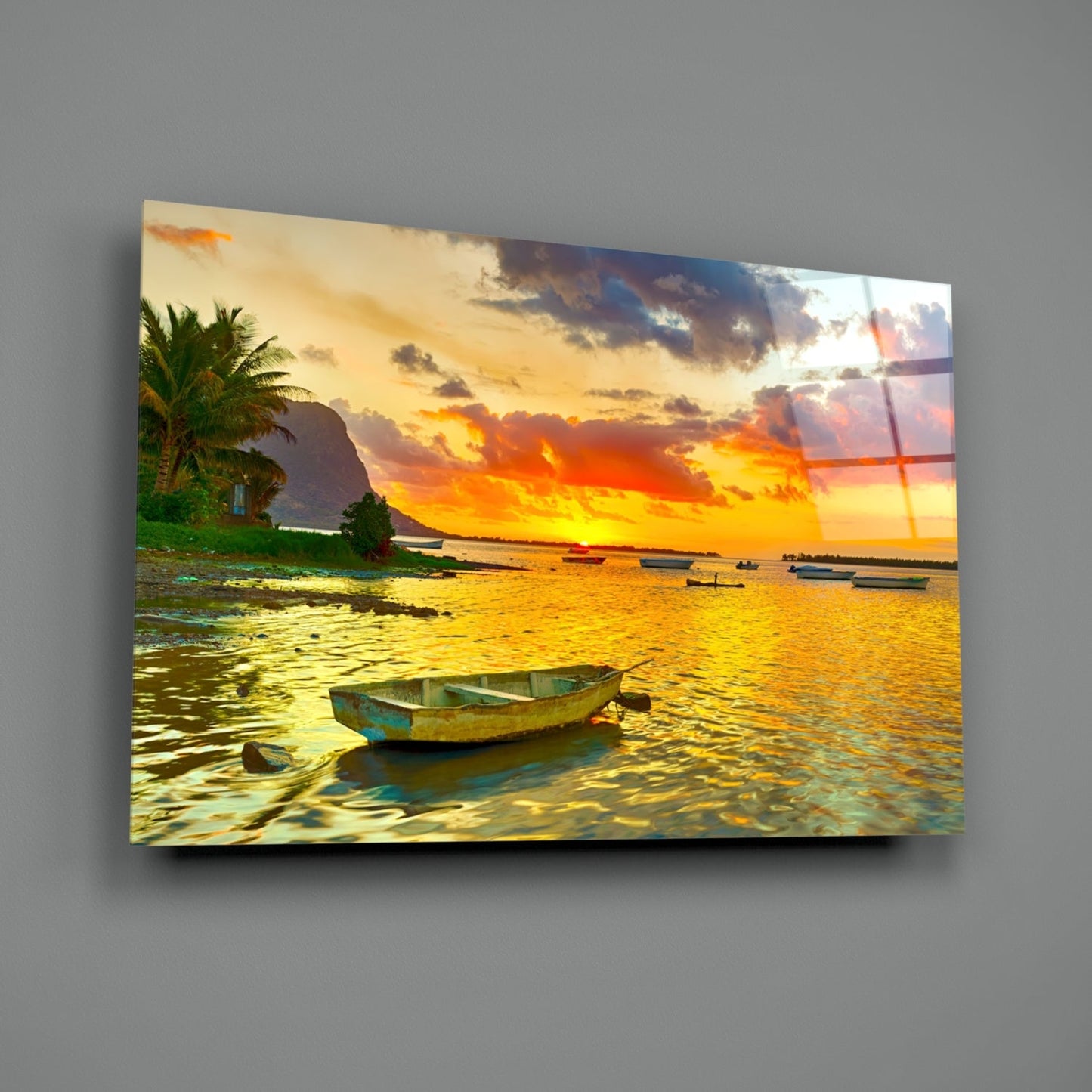 Sunset Fishing Glass Wall Art