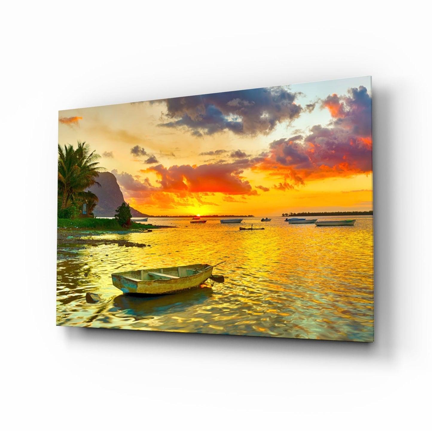 Sunset Fishing Glass Wall Art