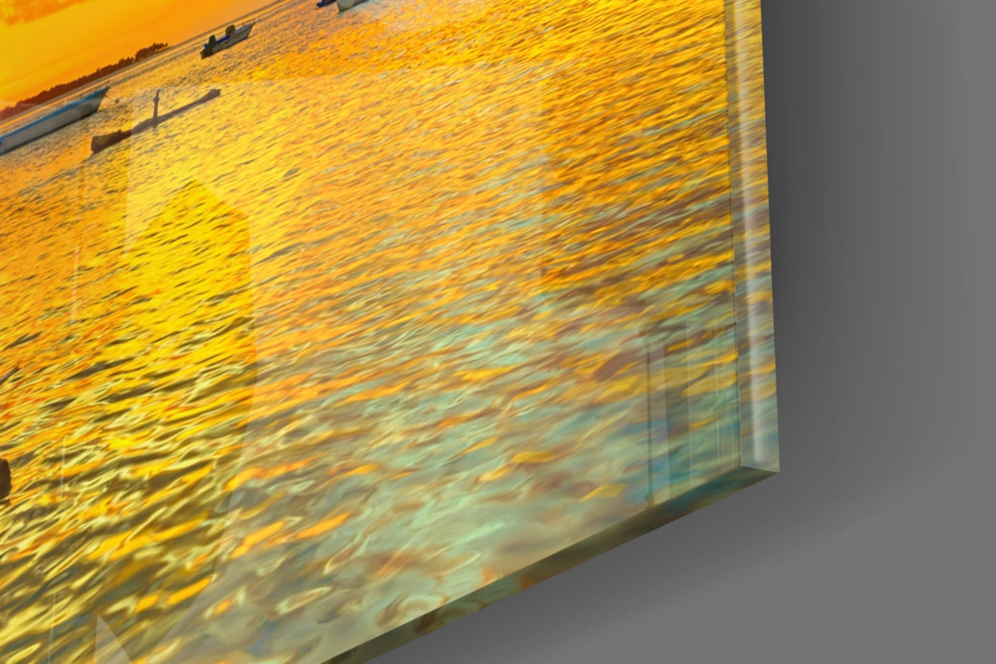 Sunset Fishing Glass Wall Art