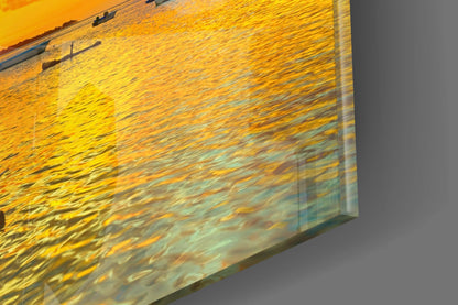 Sunset Fishing Glass Wall Art