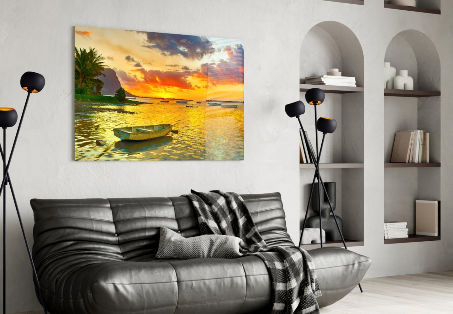 Sunset Fishing Glass Wall Art