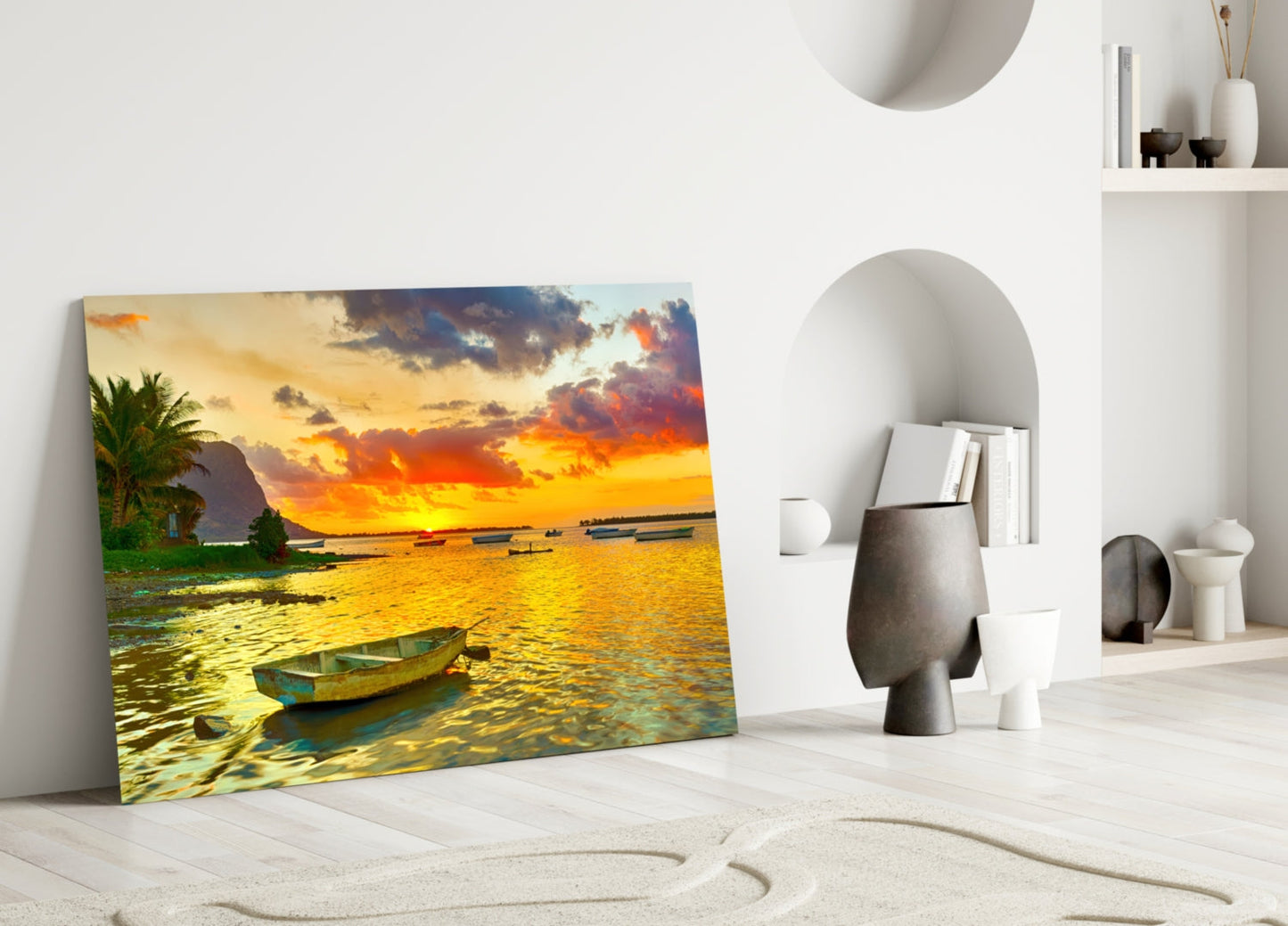 Sunset Fishing Glass Wall Art