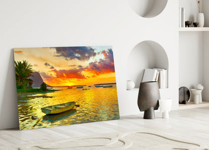 Sunset Fishing Glass Wall Art