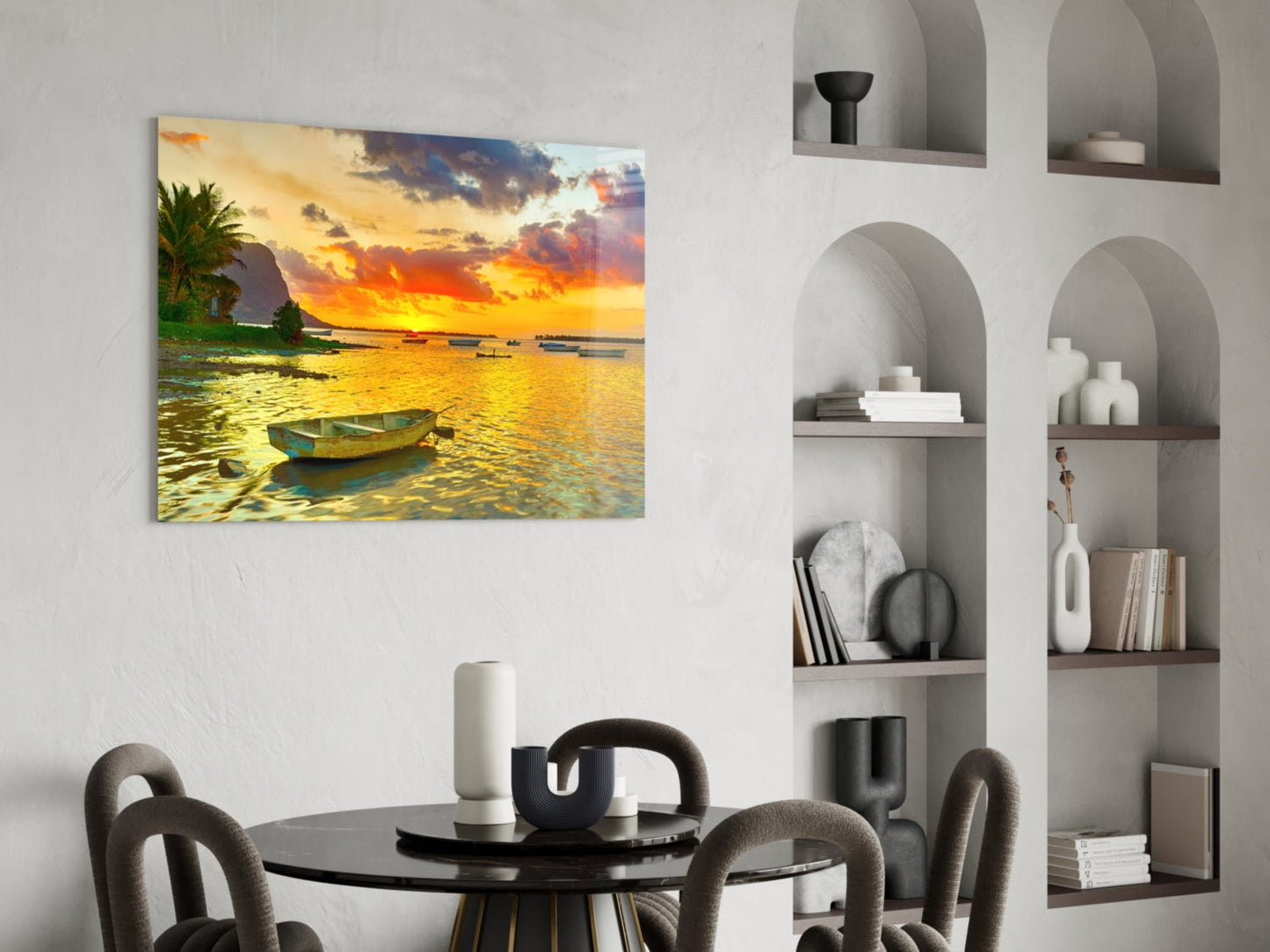 Sunset Fishing Glass Wall Art