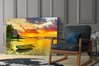 Sunset Fishing Glass Wall Art
