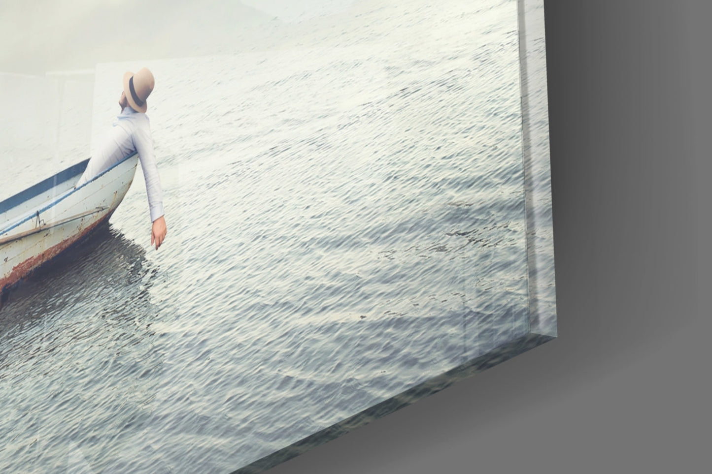 Misty Ocean Rowboat Glass Wall Art