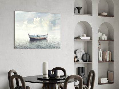 Misty Ocean Rowboat Glass Wall Art