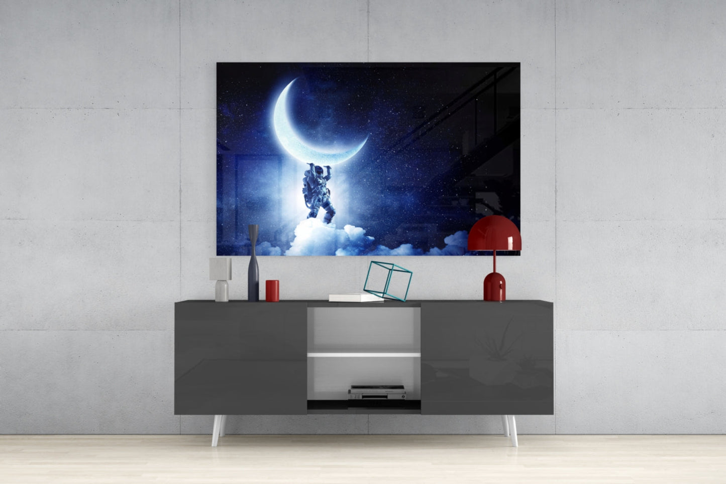 Astronaut Moon Reach Glass Wall Art