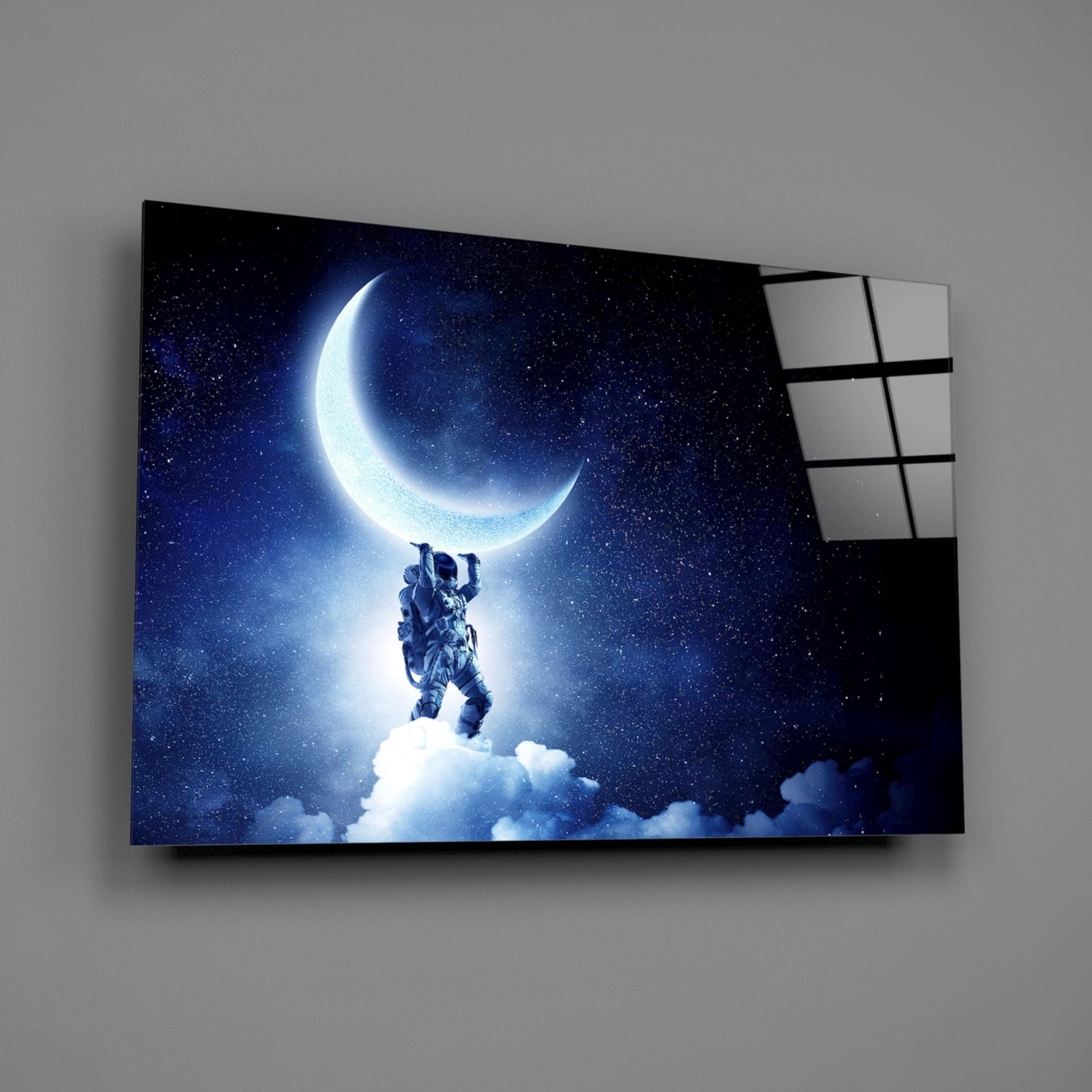 Astronaut Moon Reach Glass Wall Art