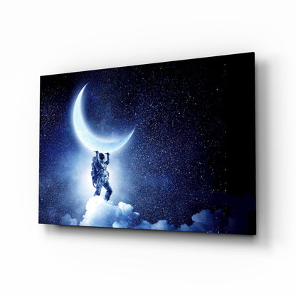 Astronaut Moon Reach Glass Wall Art