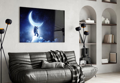 Astronaut Moon Reach Glass Wall Art