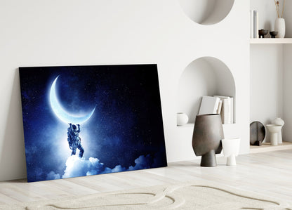 Astronaut Moon Reach Glass Wall Art