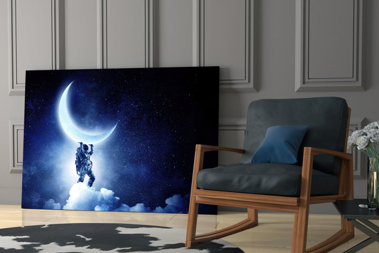 Astronaut Moon Reach Glass Wall Art