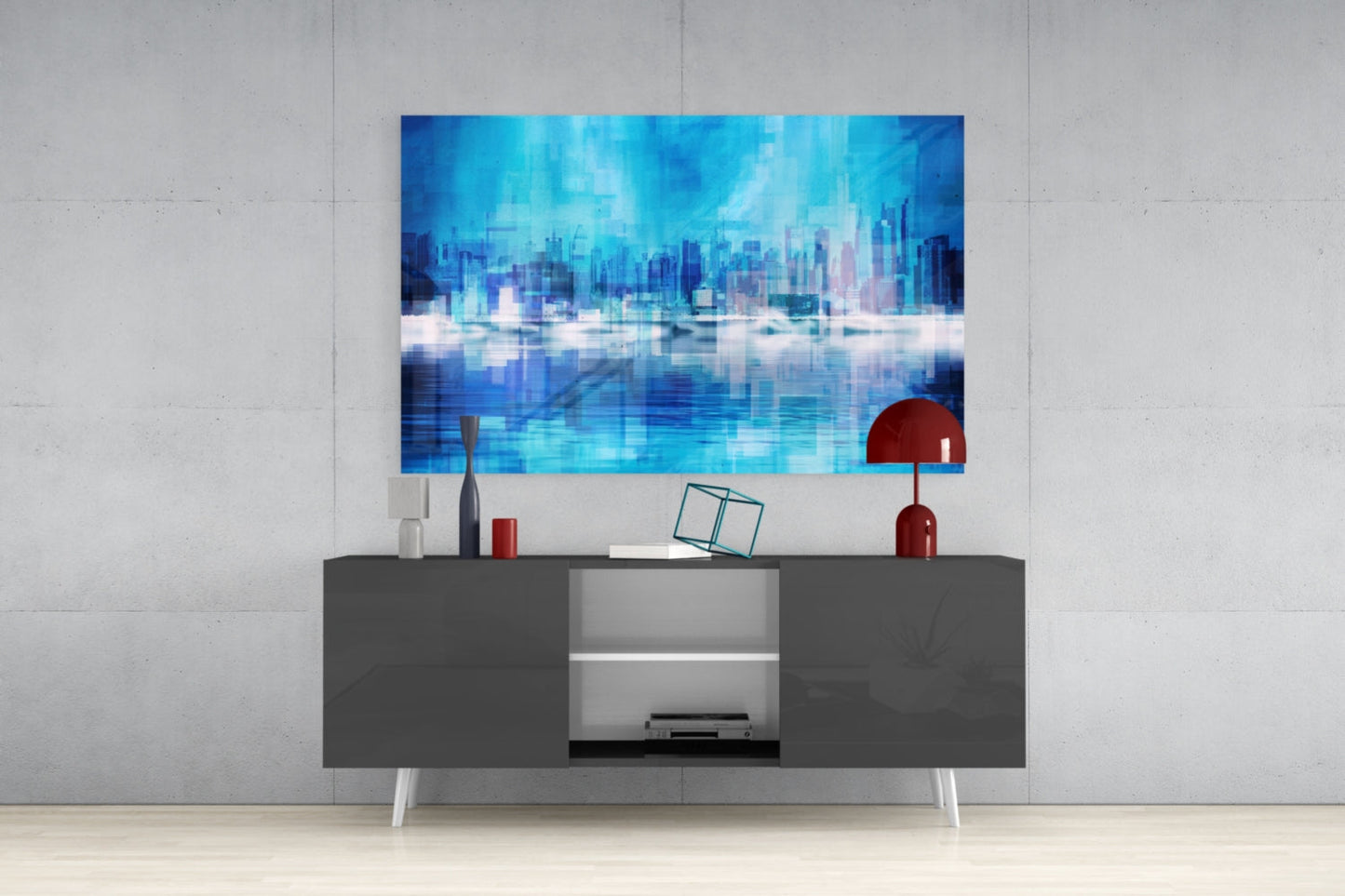 Pixel Cityscape Glass Wall Art