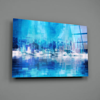 Pixel Cityscape Glass Wall Art