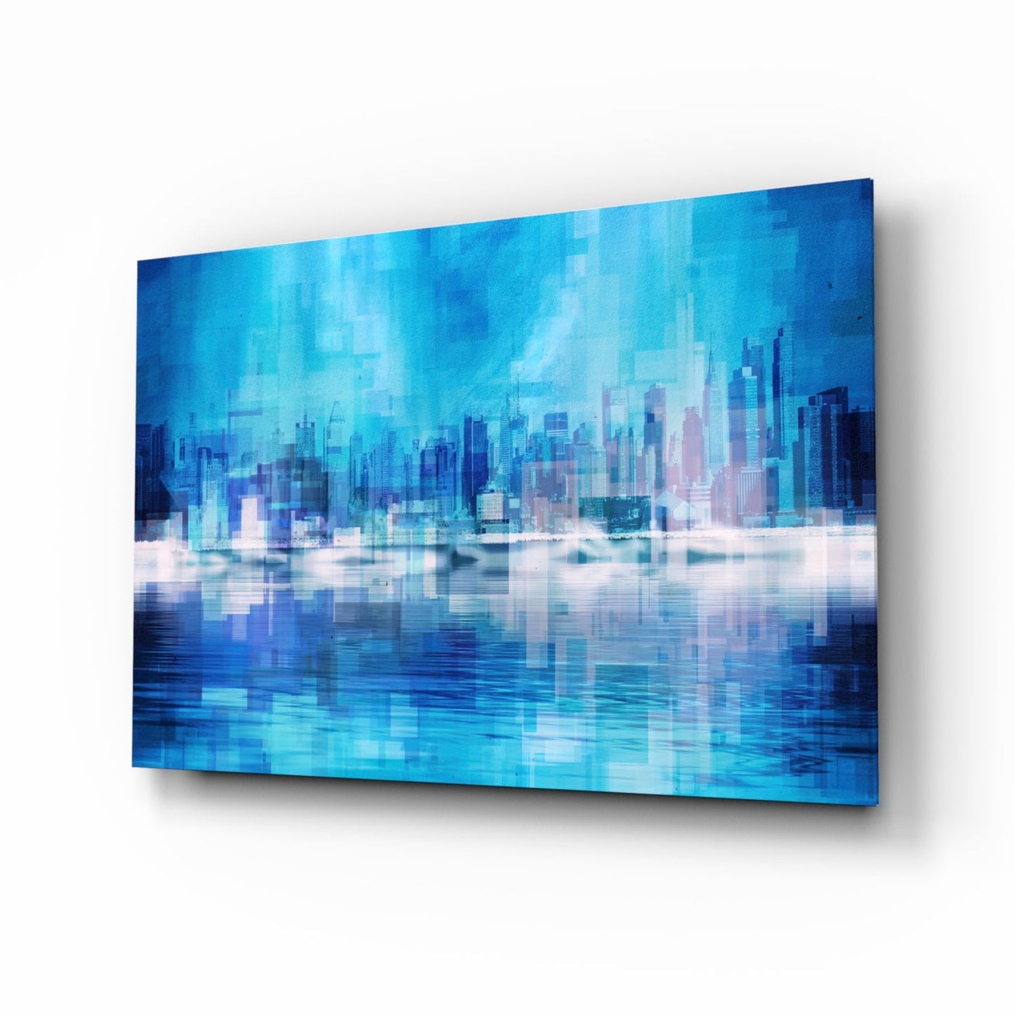 Pixel Cityscape Glass Wall Art