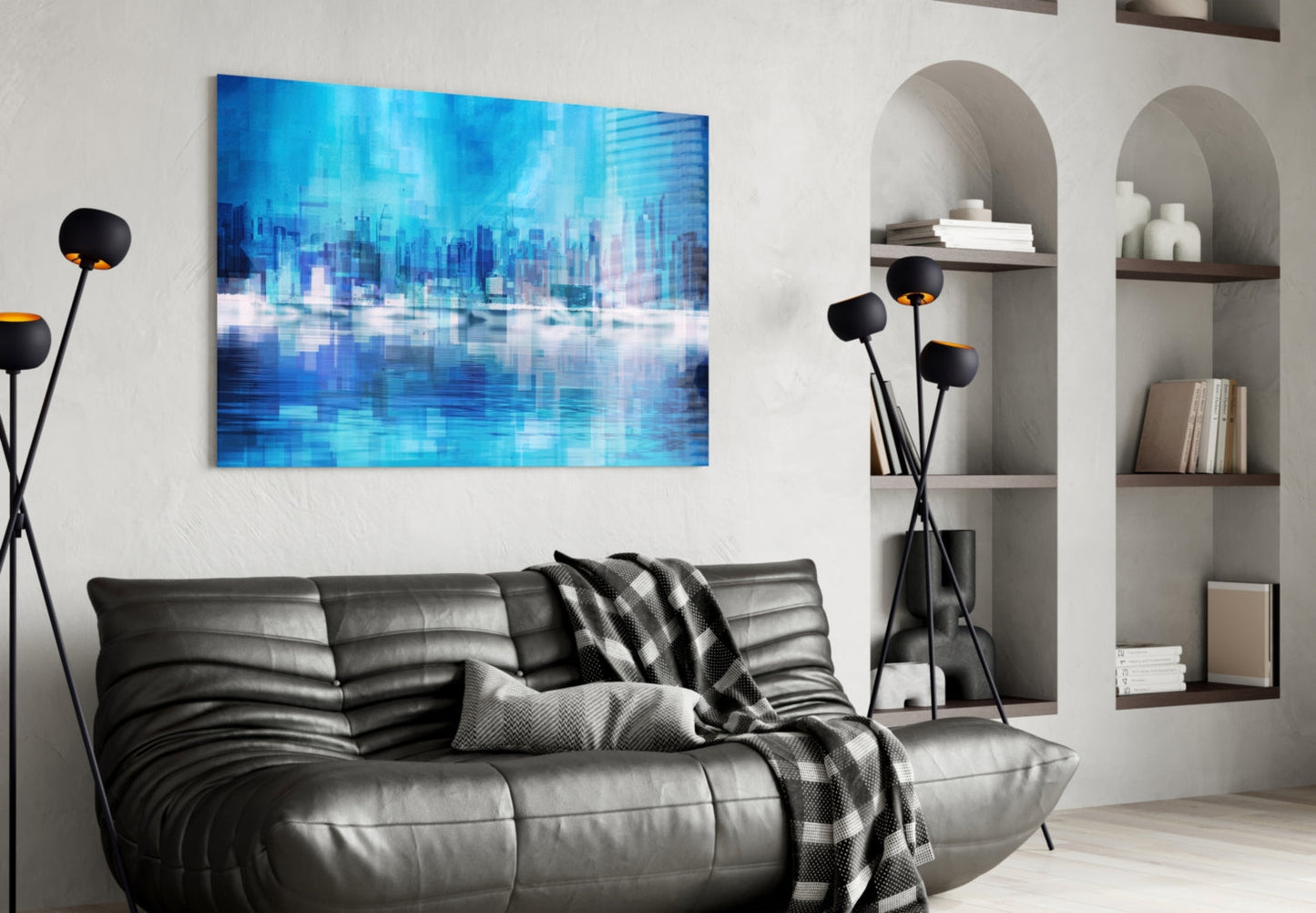 Pixel Cityscape Glass Wall Art