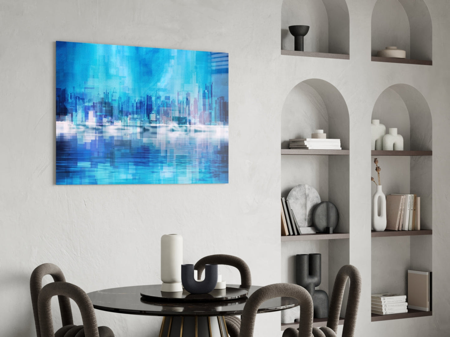 Pixel Cityscape Glass Wall Art